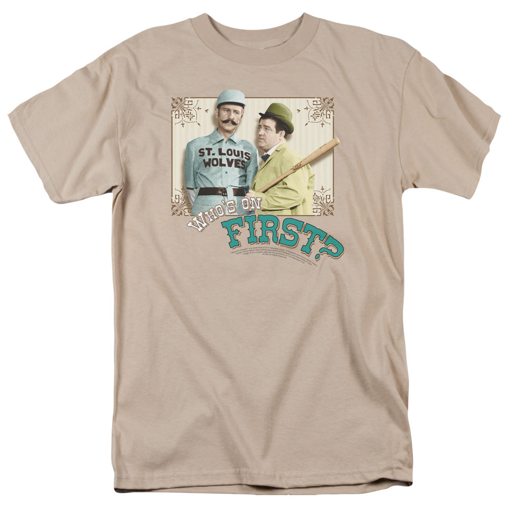 Abbott & Costello - Whos On First - Short Sleeve Adult 18/1 - Sand T-shirt