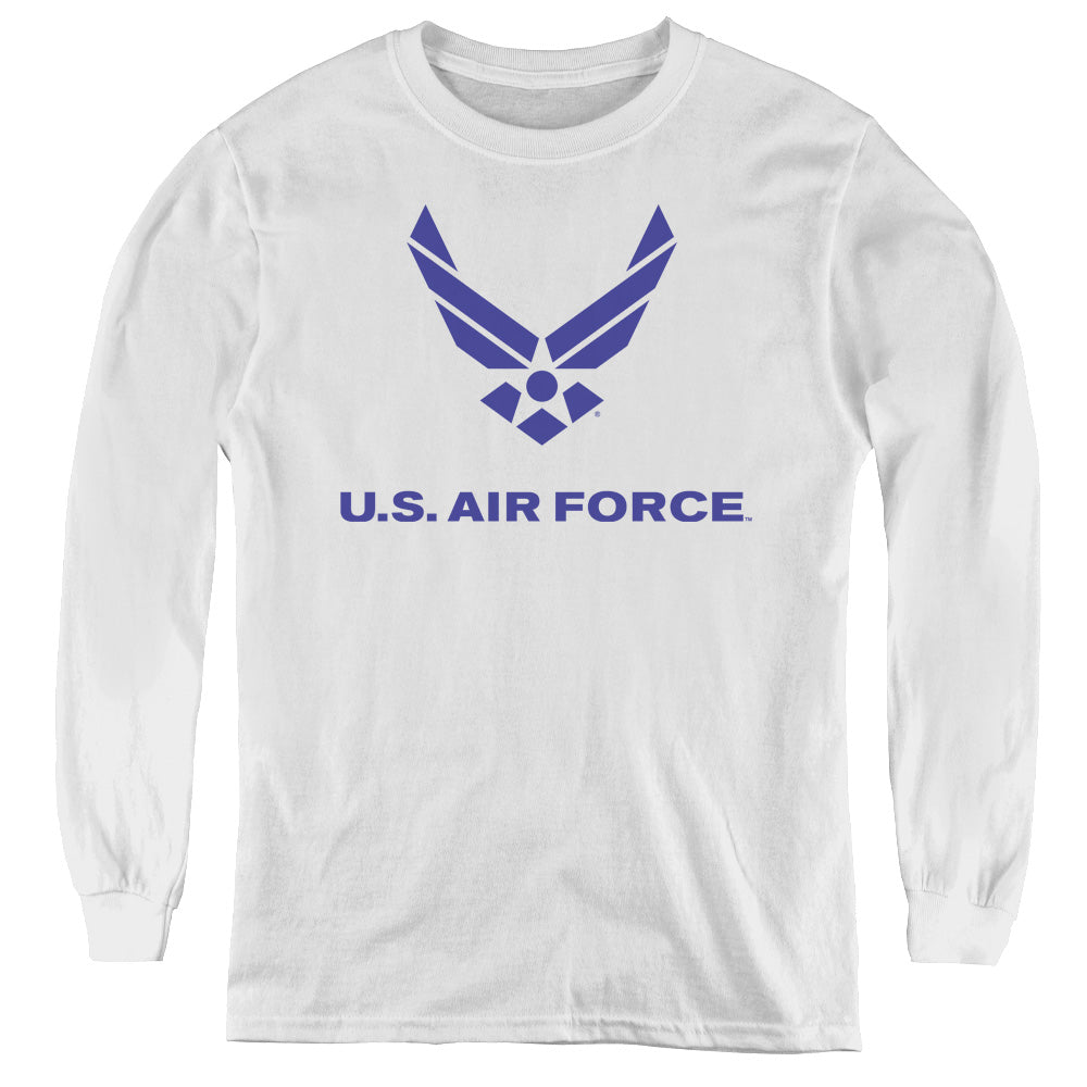 Air Force - Distressed Logo - Youth Long Sleeve Tee - White