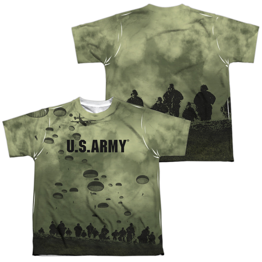 Army - Air To Land (Front/back Print) - Short Sleeve Youth Poly Crew - White T-shirt