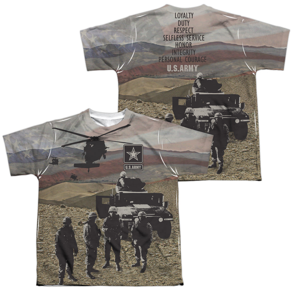 Army - Values (Front/back Print) - Short Sleeve Youth Poly Crew - White T-shirt