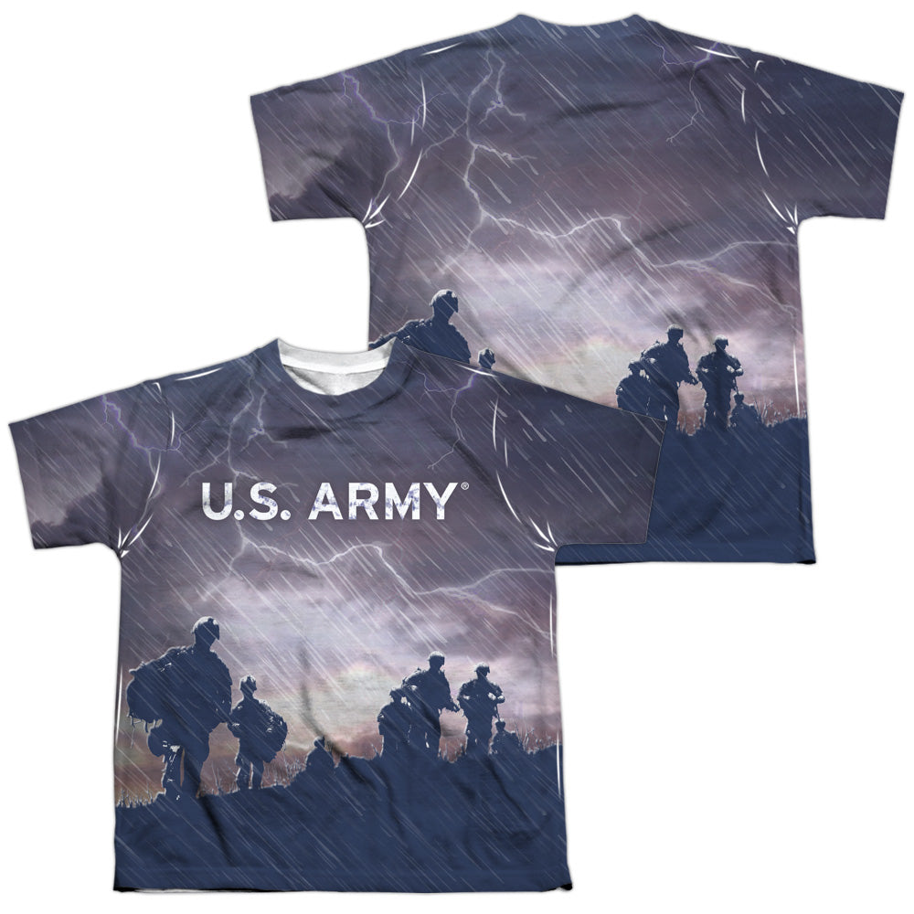 Army - Up Hill (Front/back Print) - Short Sleeve Youth Poly Crew - White T-shirt