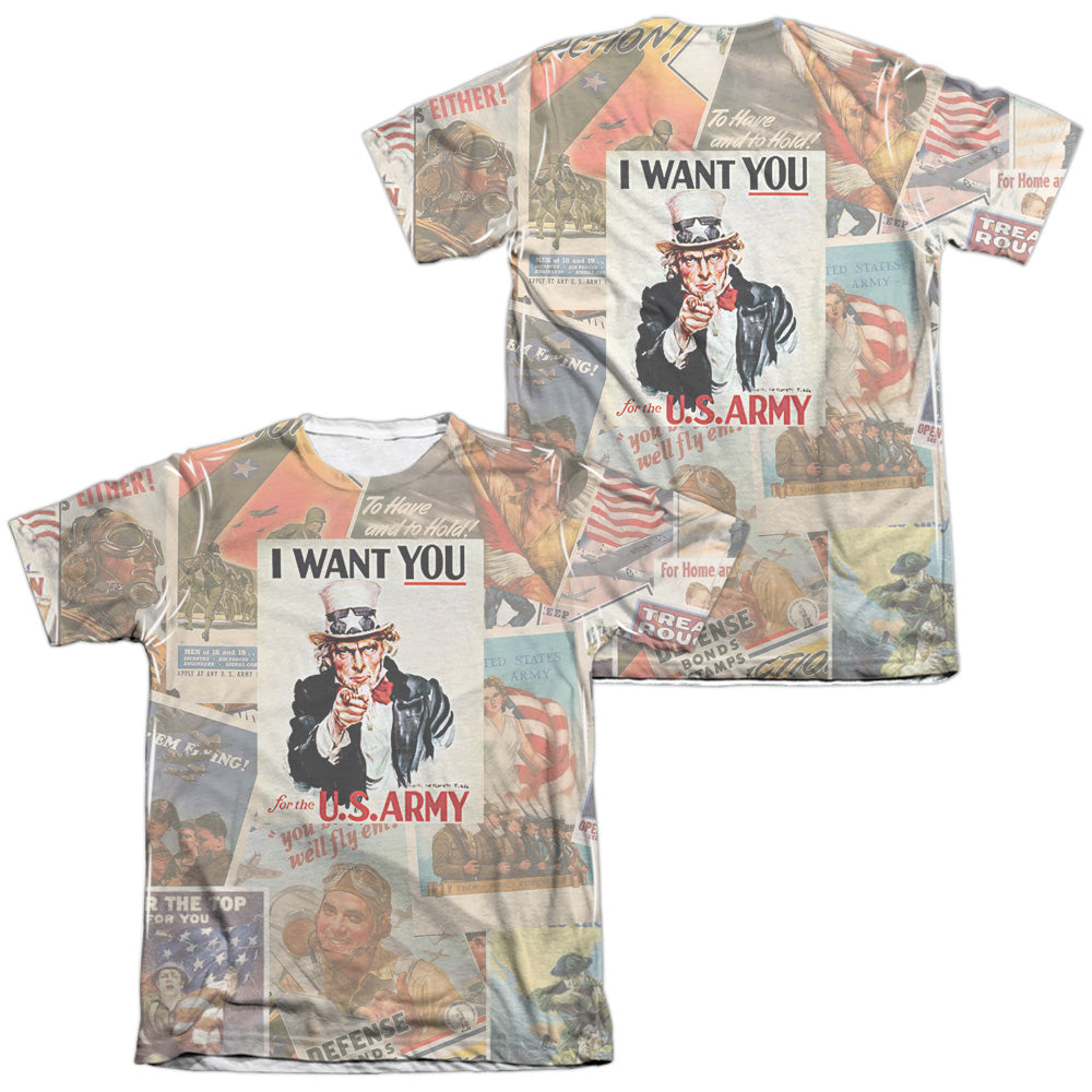Army - Vintage Collage (Front/back Print) - Adult Poly/cotton Short Sleeve Tee - White T-shirt