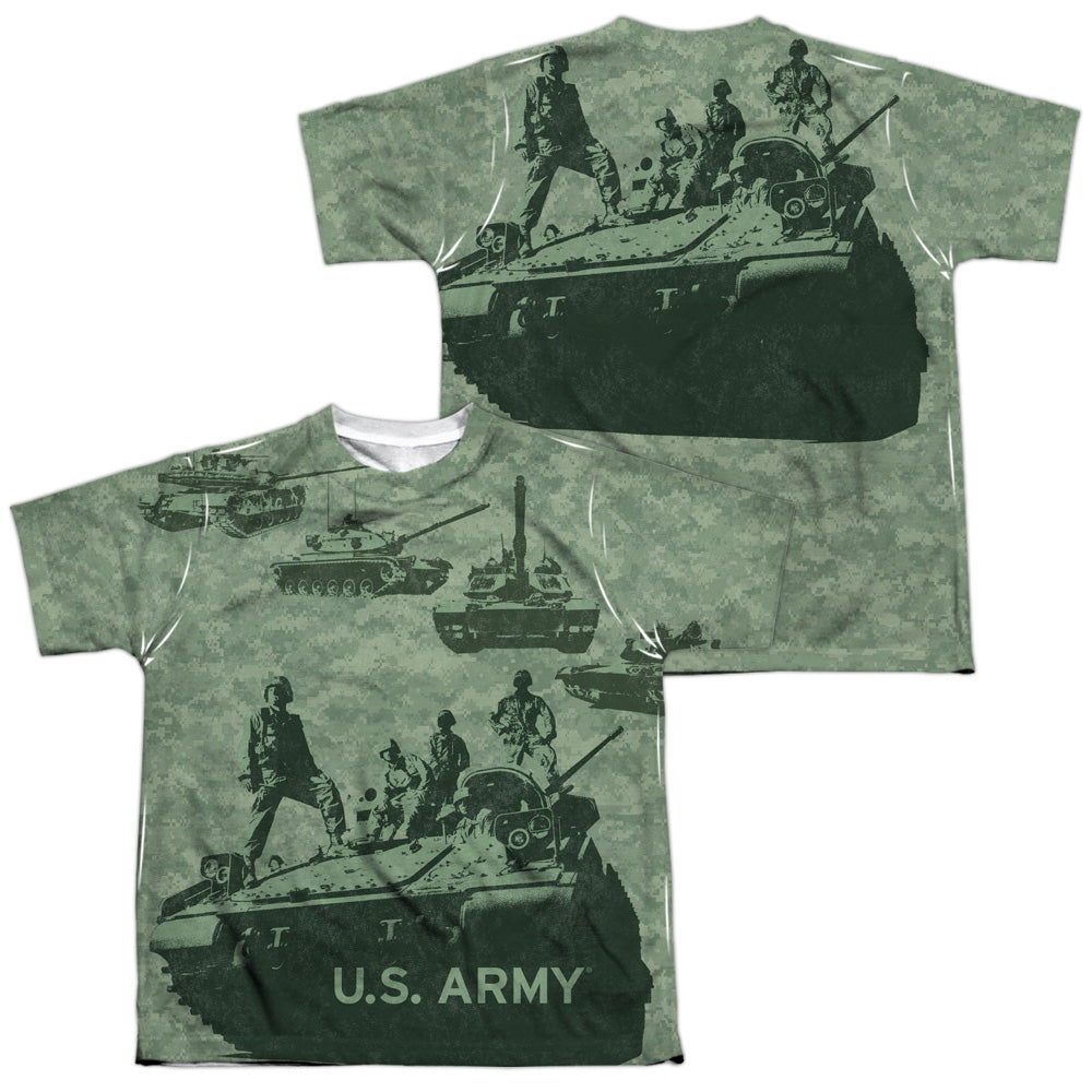 Army - Tank Up (Front/back Print) - Short Sleeve Youth Poly Crew - White T-shirt