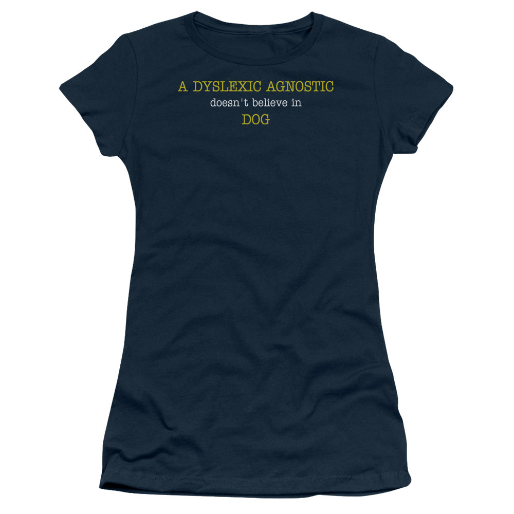 Dyslexic Agnostic - Short Sleeve Junior Sheer - Navy T-shirt