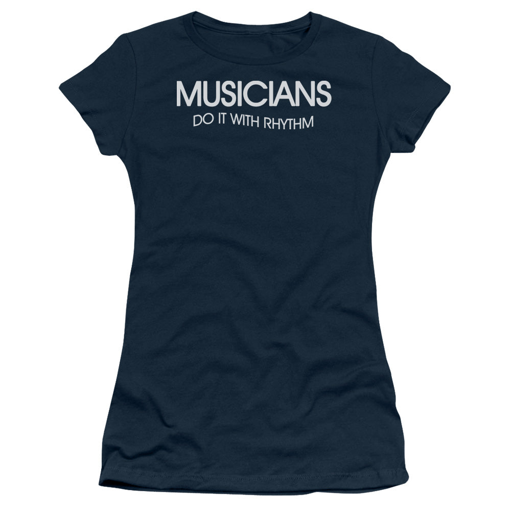 Musicians To It Rhythm - Short Sleeve Junior Sheer - Navy T-shirt