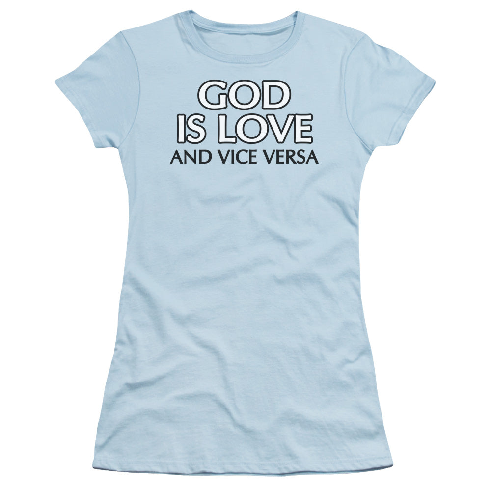 God Is Love - Short Sleeve Junior Sheer - Light Blue T-shirt