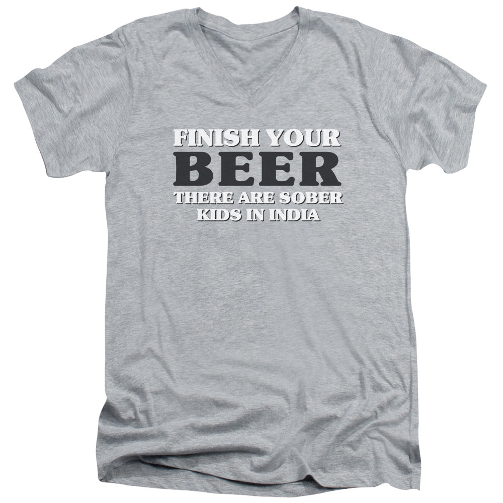 FINISH YOUR BEER - ADULT V-NECK - ATHLETIC HEATHER T-Shirt