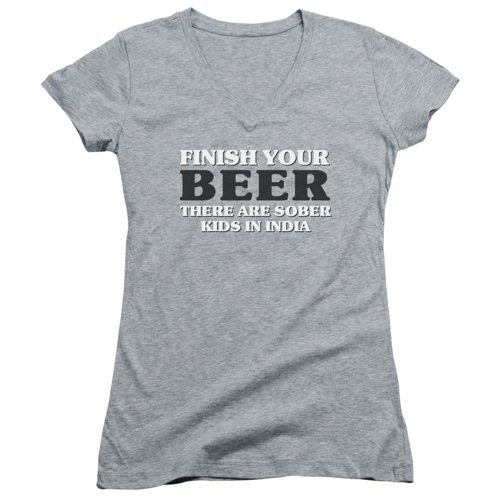 Finish Your Beer - Junior V-neck - Athletic Heather