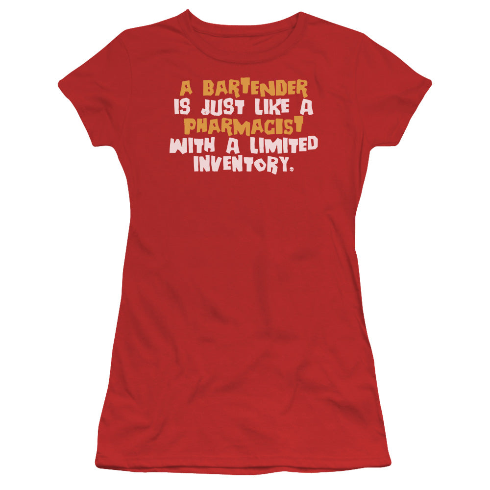 Bartender Pharmacist - Short Sleeve Junior Sheer - Red T-shirt