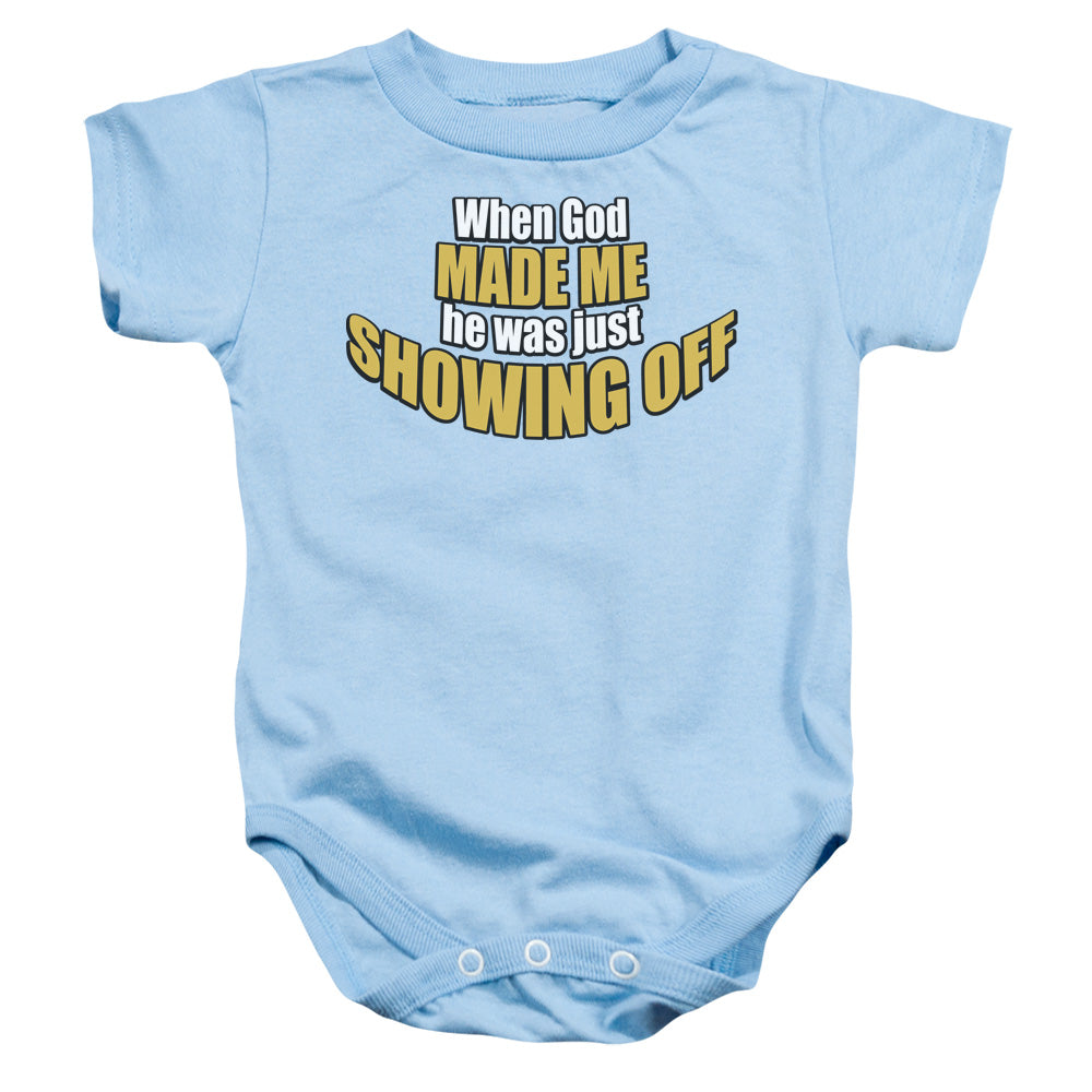 Showing Off - Infant Snapsuit - Light Blue