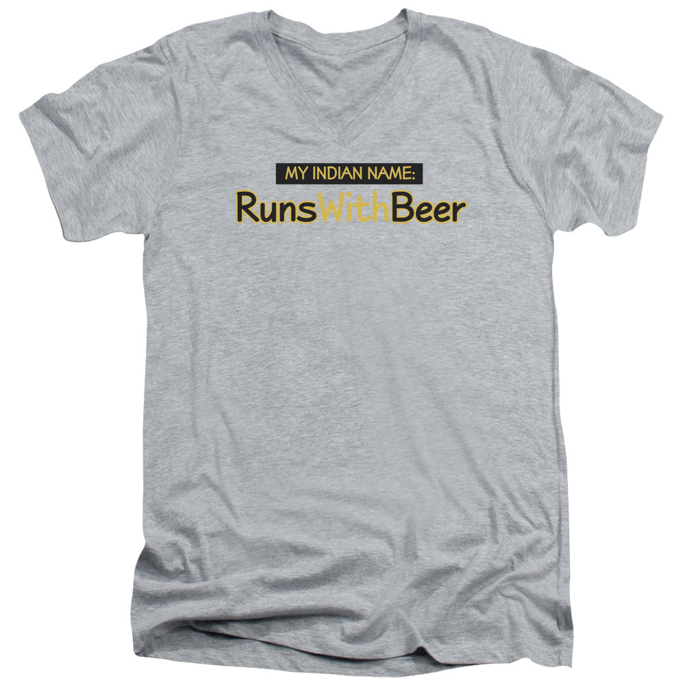 Runs With Beer - Short Sleeve Adult V-neck - Athletic Heather T-shirt