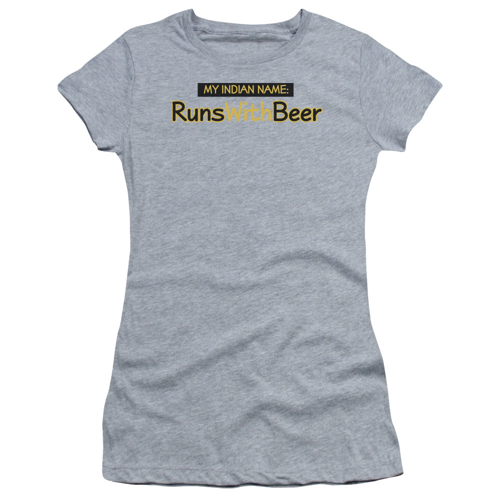 Runs With Beer - Short Sleeve Junior Sheer - Athletic Heather T-shirt