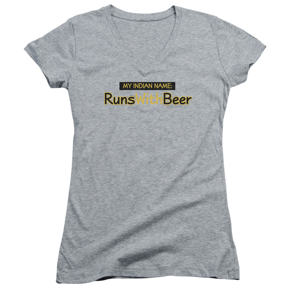 Runs With Beer - Junior V-neck - Athletic Heather