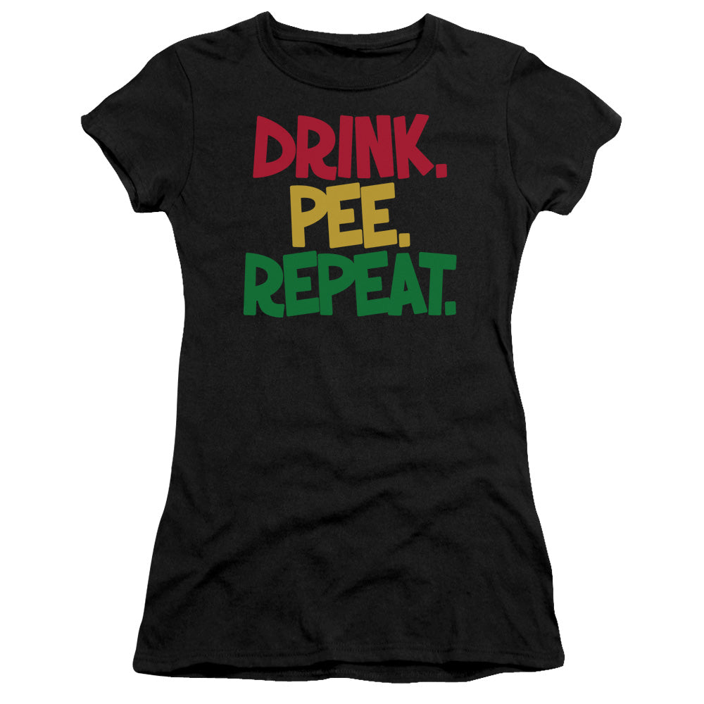 Drink, Pee, Repeat - Short Sleeve Junior Sheer - Black T-shirt