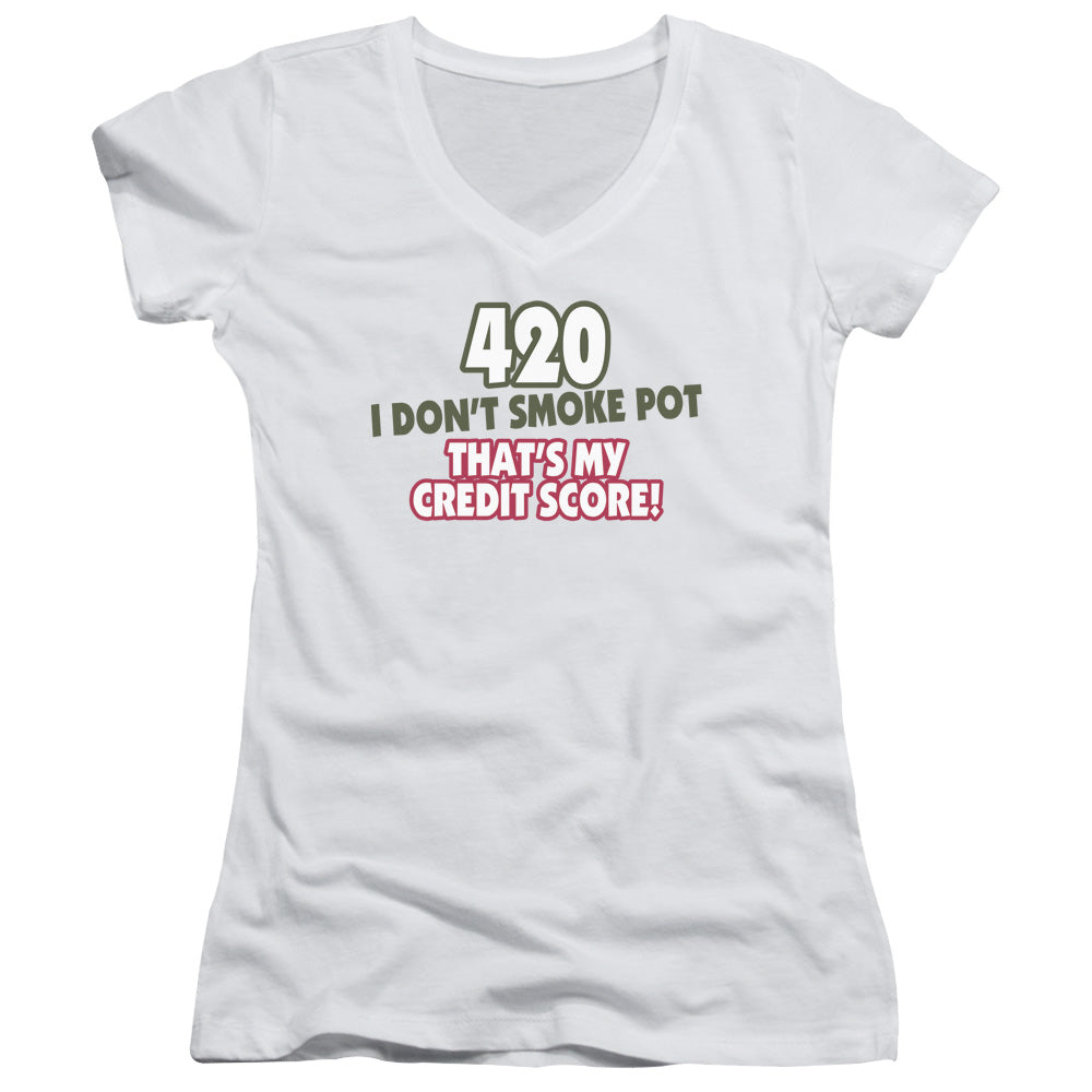 420 Credit Score - Junior V-neck - White