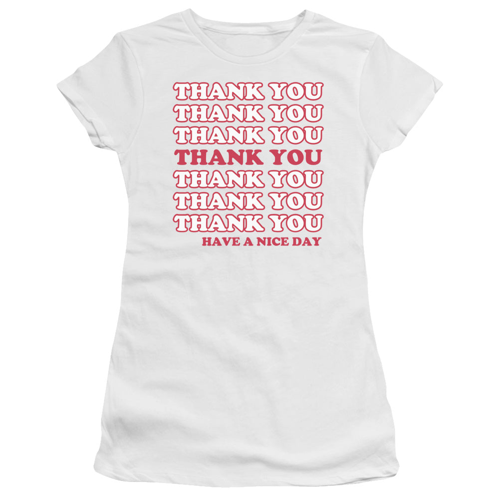Thank You - Short Sleeve Junior Sheer - White T-shirt
