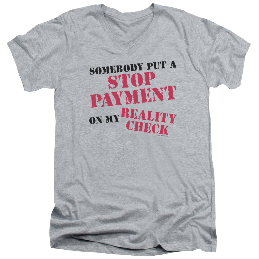 Stop Payment - Short Sleeve Adult V-neck - Athletic Heather T-shirt