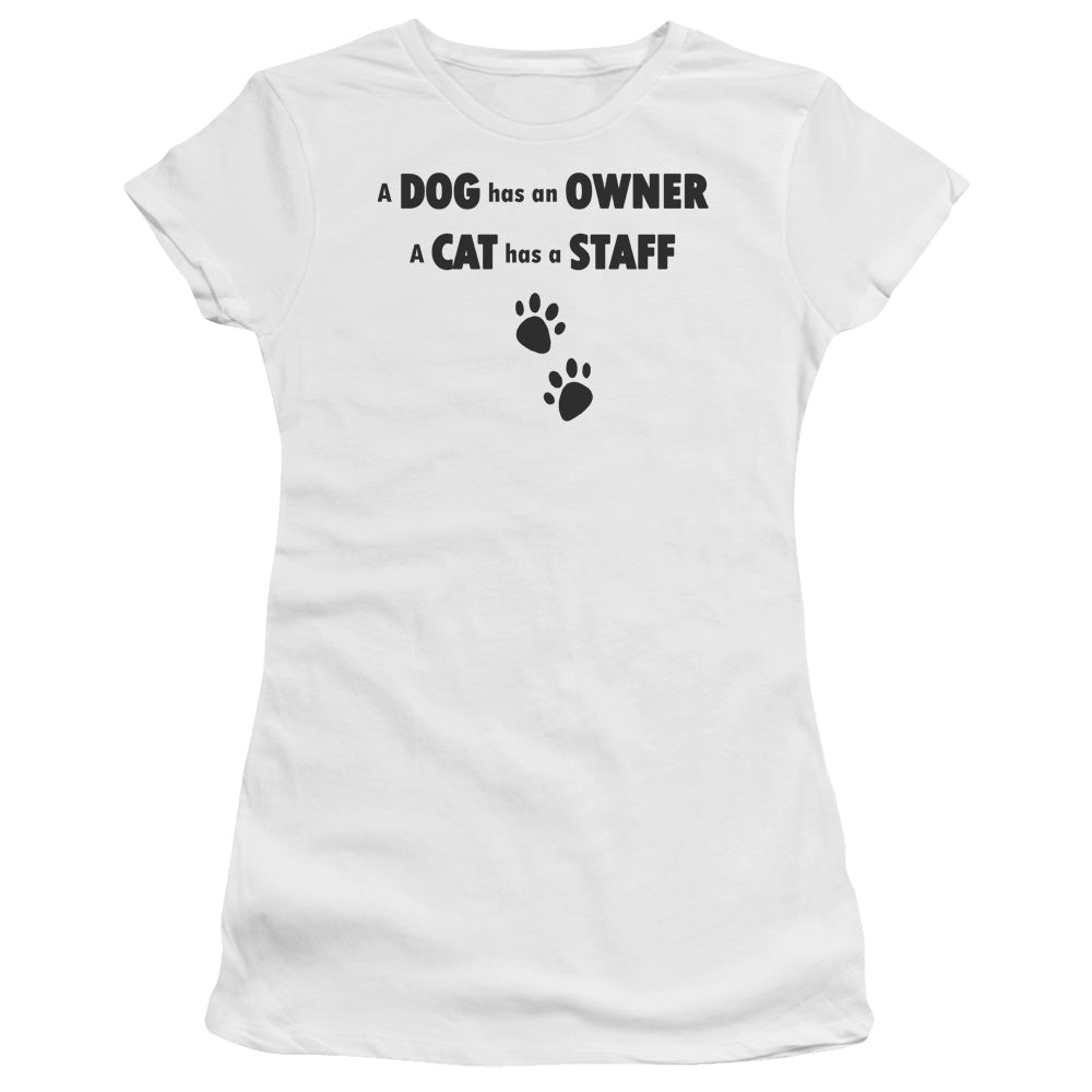 Cat Has A Staff-juniors Cap-sleeve Sheer Tee 100% Cotton - White