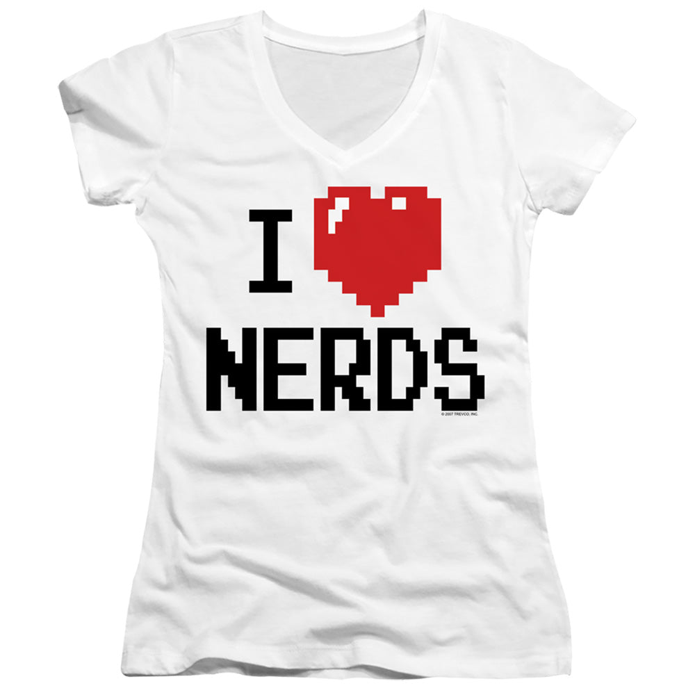 I Heart Nerds - Junior White Sheer Cap Sleeve Tee/sm - Junior V-neck - White
