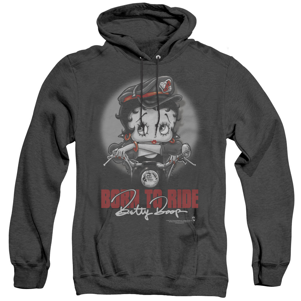 Betty Boop - Born To Ride - Adult Heather Hoodie - Black