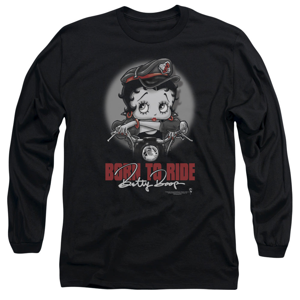Betty Boop - Born To Ride - Long Sleeve Adult 18/1 - Black T-shirt