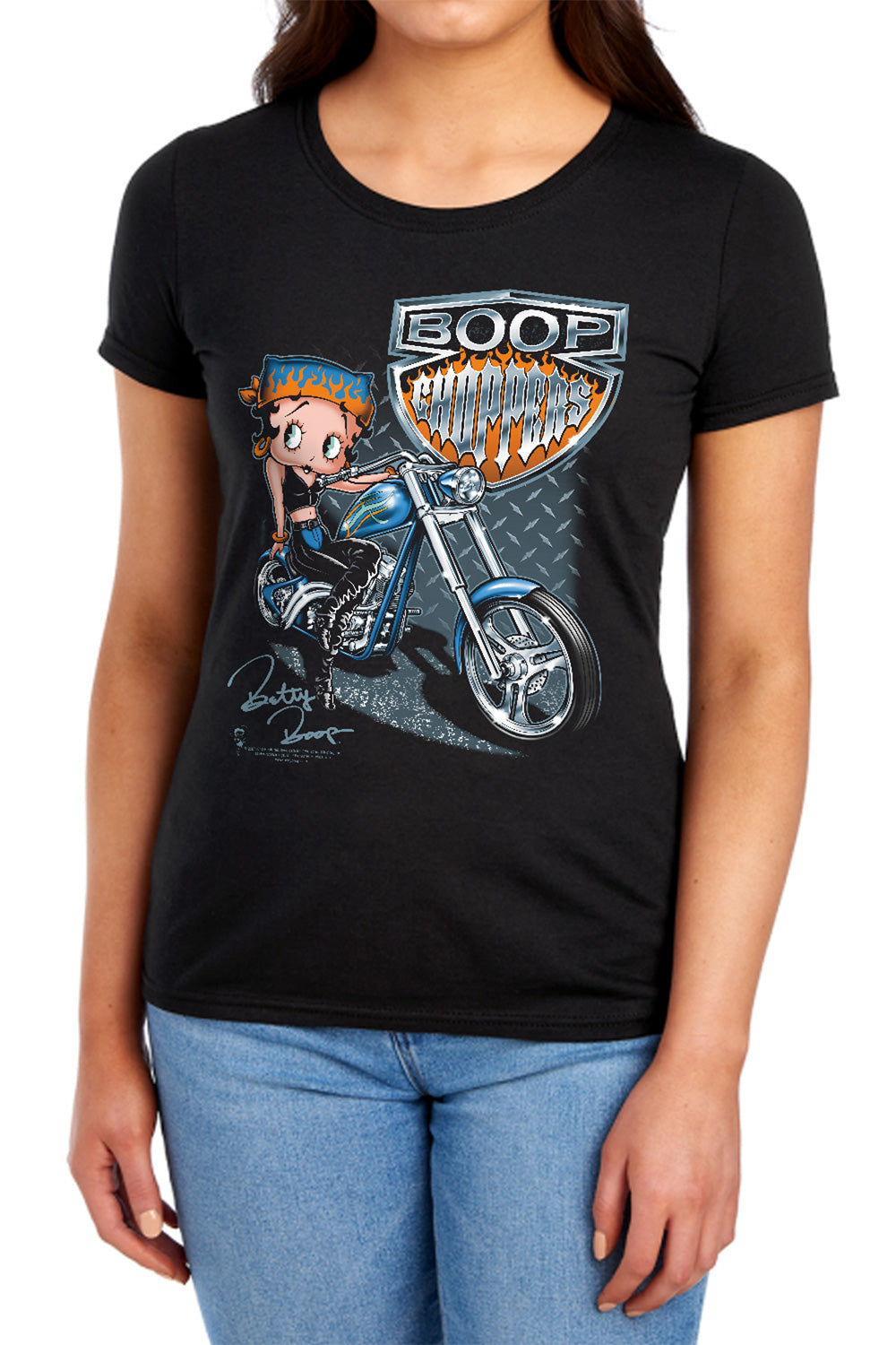 Betty Boop - Choppers - Short Sleeve Womens Tee - Black T-shirt