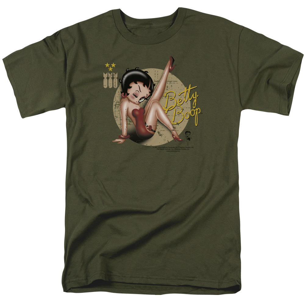 Betty Boop - Nose Art - Short Sleeve Adult 18/1 - Military Green T-shirt