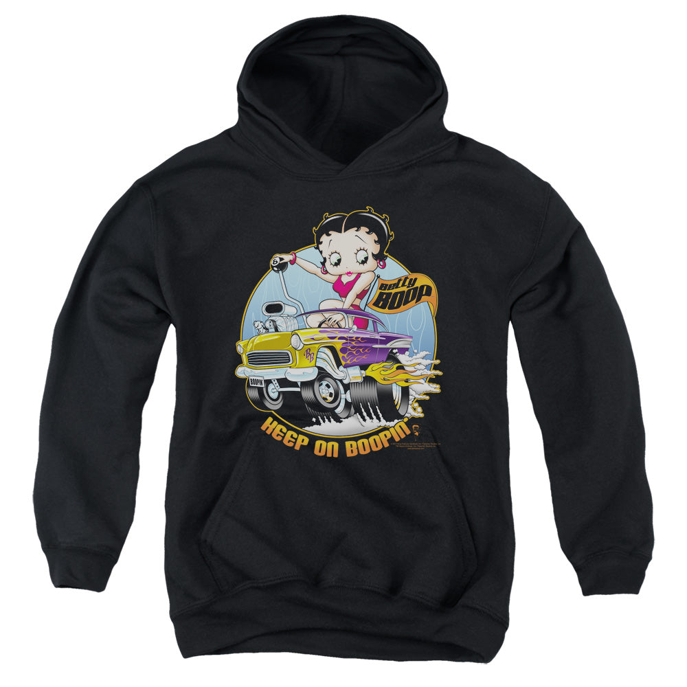 Betty Boop Keep On Boopin-youth Pull-over Hoodie - Black