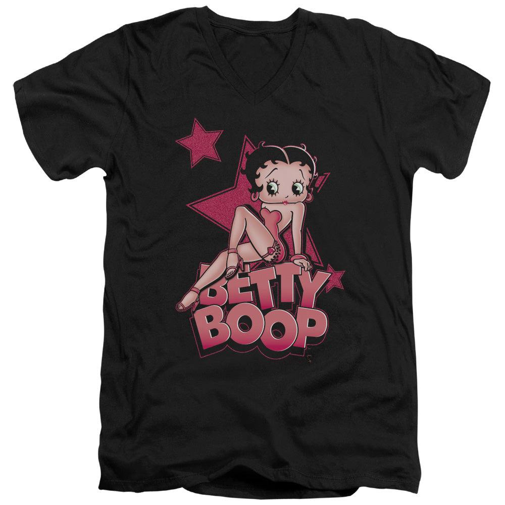 Betty Boop - Sexy Star - Short Sleeve Adult V-neck - Black T-shirt