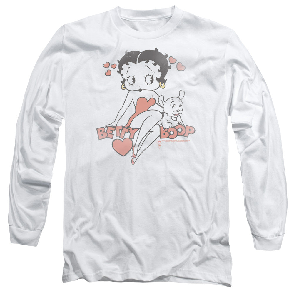 Betty Boop - Classic With Pup - Long Sleeve Adult 18/1 - White T-shirt