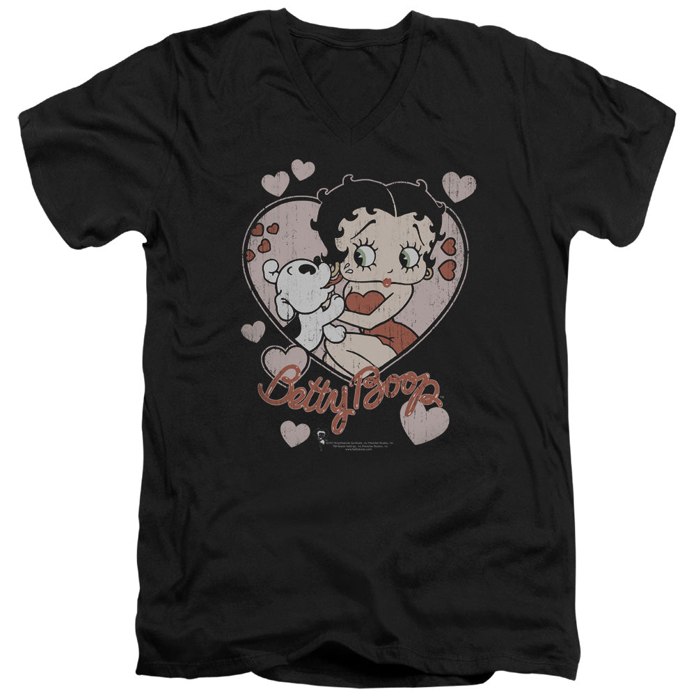 Betty Boop - Classic Kiss - Short Sleeve Adult V-neck - Black T-shirt