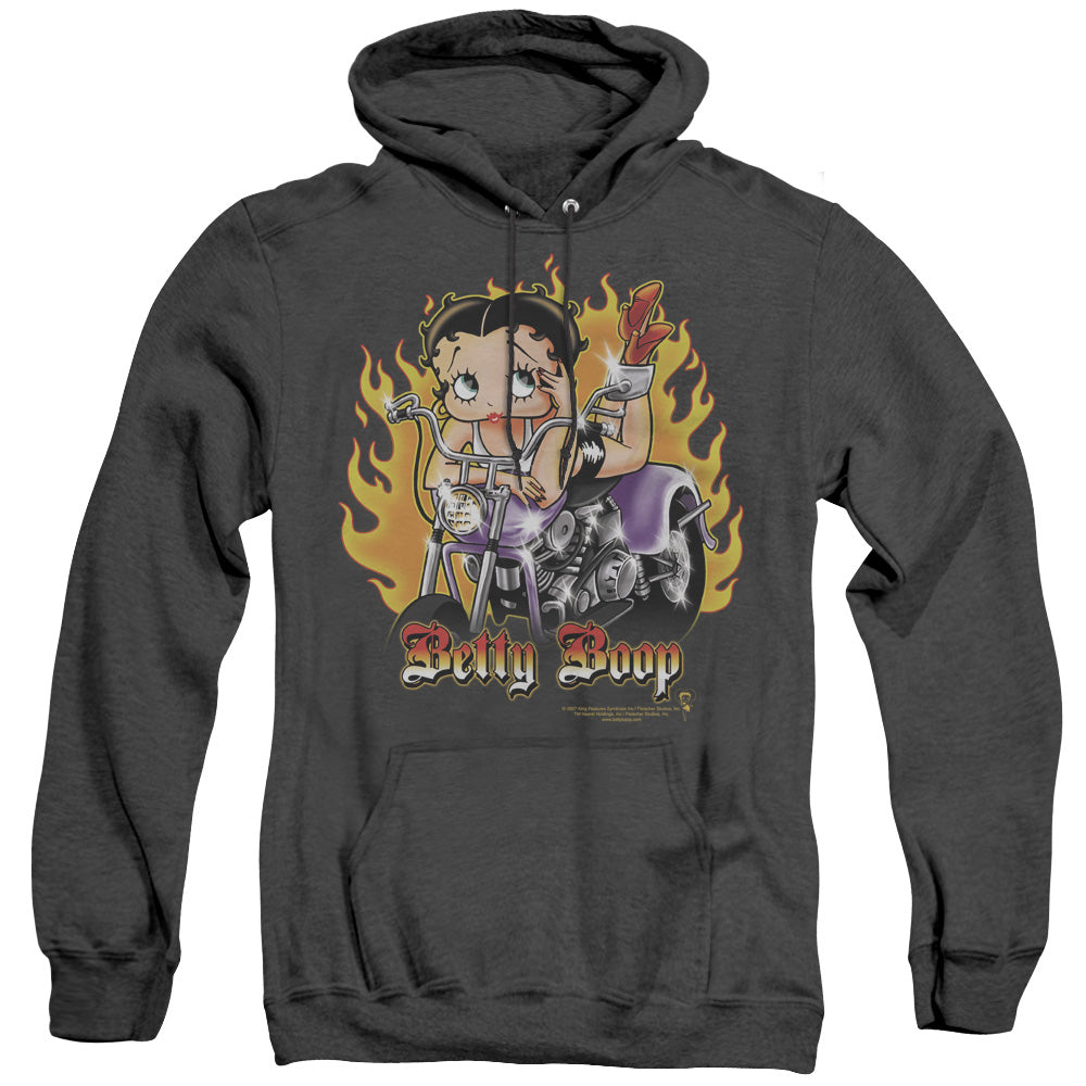 Betty Boop - Biker Flames Boop - Adult Heather Hoodie - Black