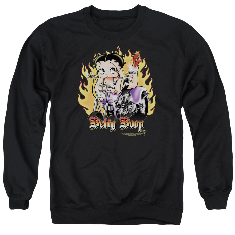 Betty Boop - Biker Flames Boop - Adult Crewneck Sweatshirt - Black
