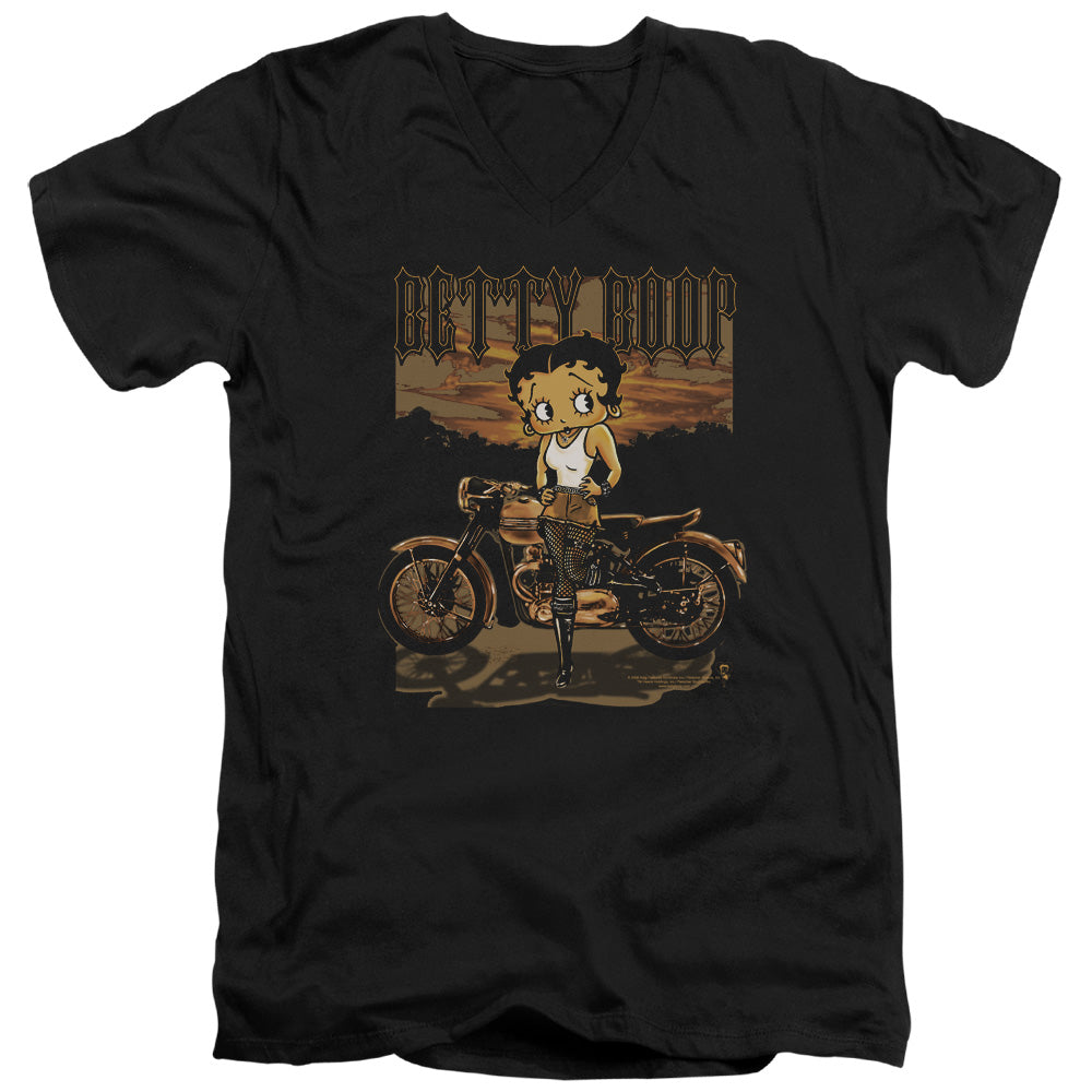 Betty Boop - Rebel Rider - Short Sleeve Adult V-neck - Black T-shirt