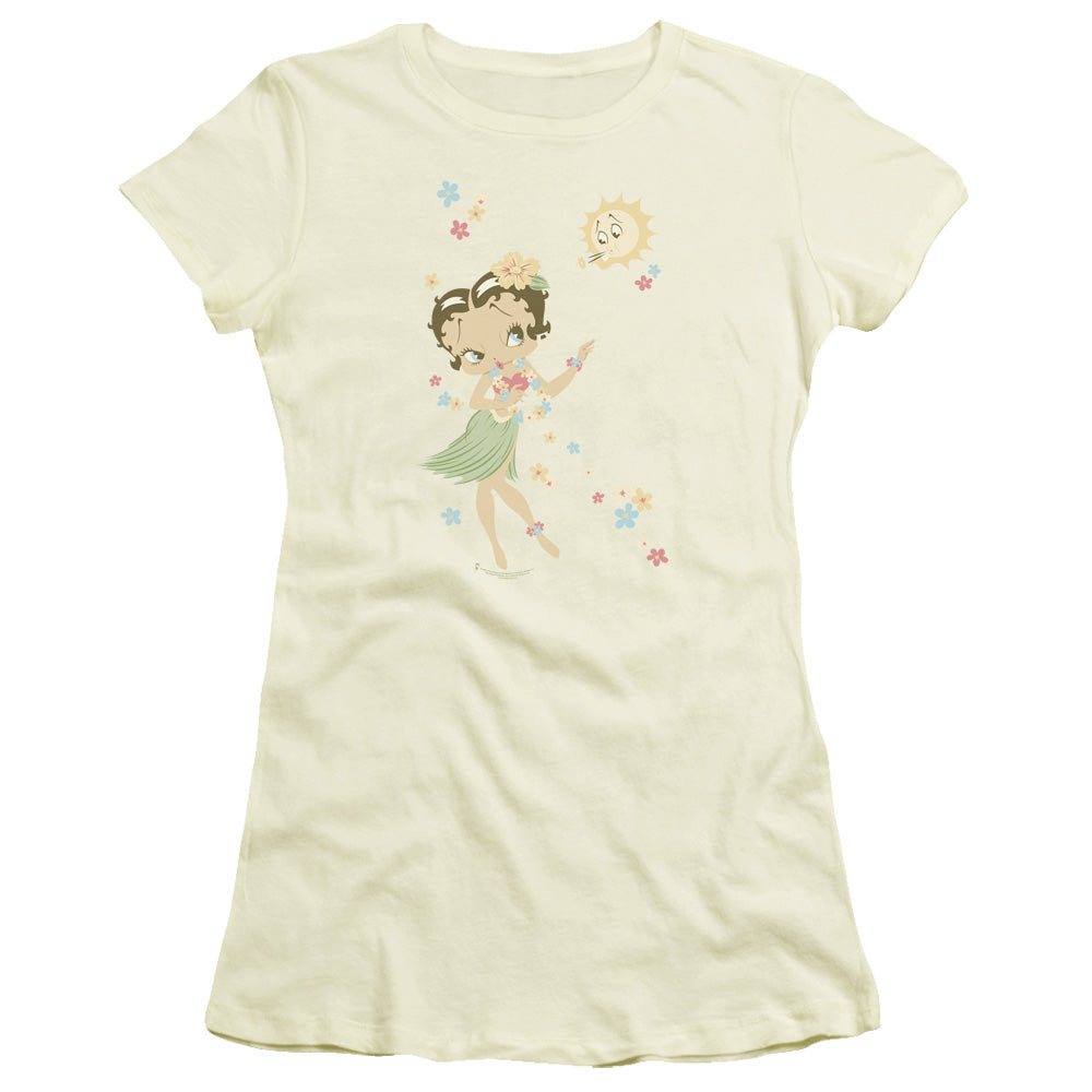 Betty Boop - Hula Flowers - Short Sleeve Junior Sheer - Cream T-shirt