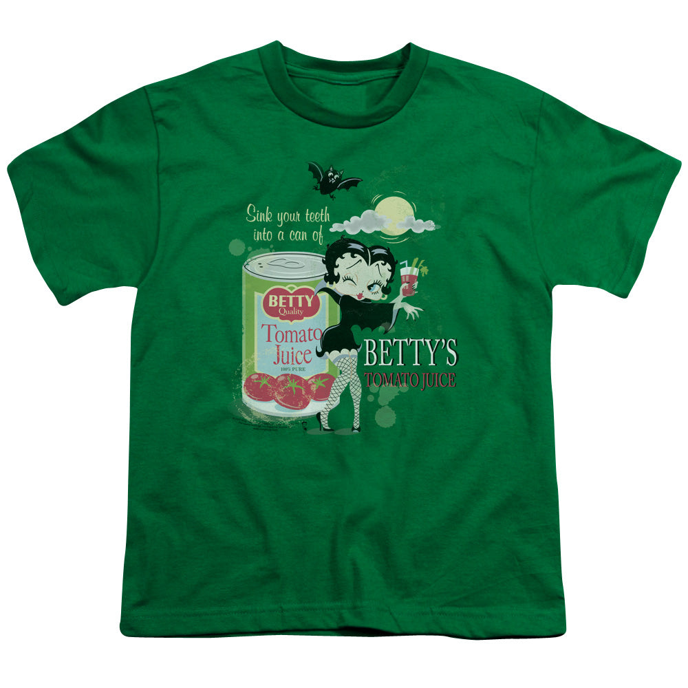 Betty Boop - Vampire Tomato Juice - Short Sleeve Youth 18/1 - Kelly Green T-shirt