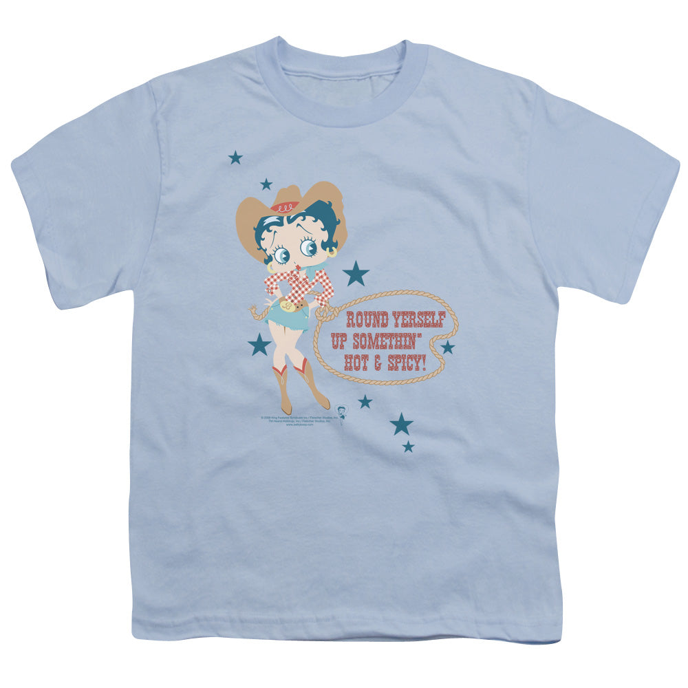 Betty Boop - Hot And Spicy Cowgirl - Short Sleeve Youth 18/1 - Light Blue T-shirt