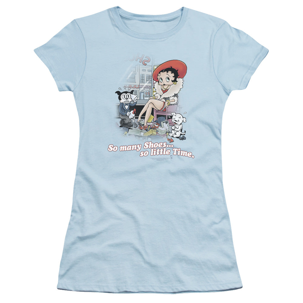 Betty Boop - So Many Shoes - Short Sleeve Junior Sheer - Light Blue T-shirt
