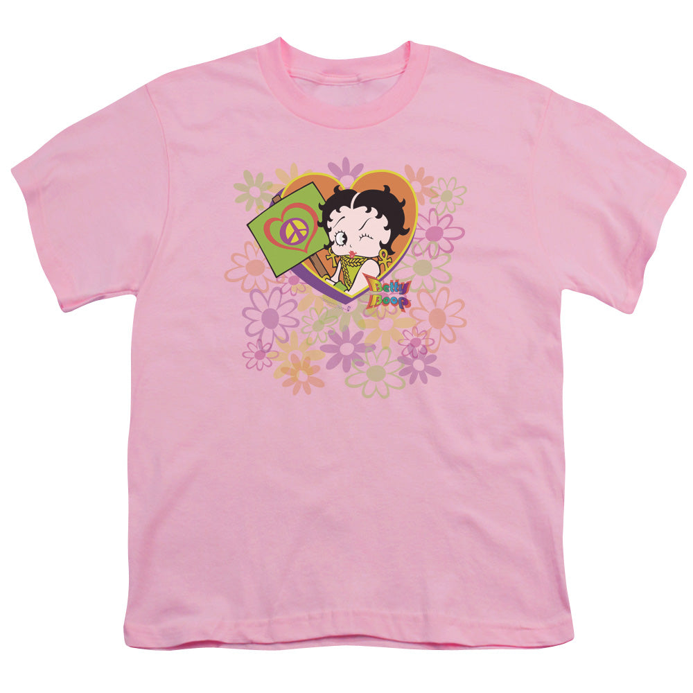 Betty Boop - Peace Love And Boop - Short Sleeve Youth 18/1 - Pink T-shirt