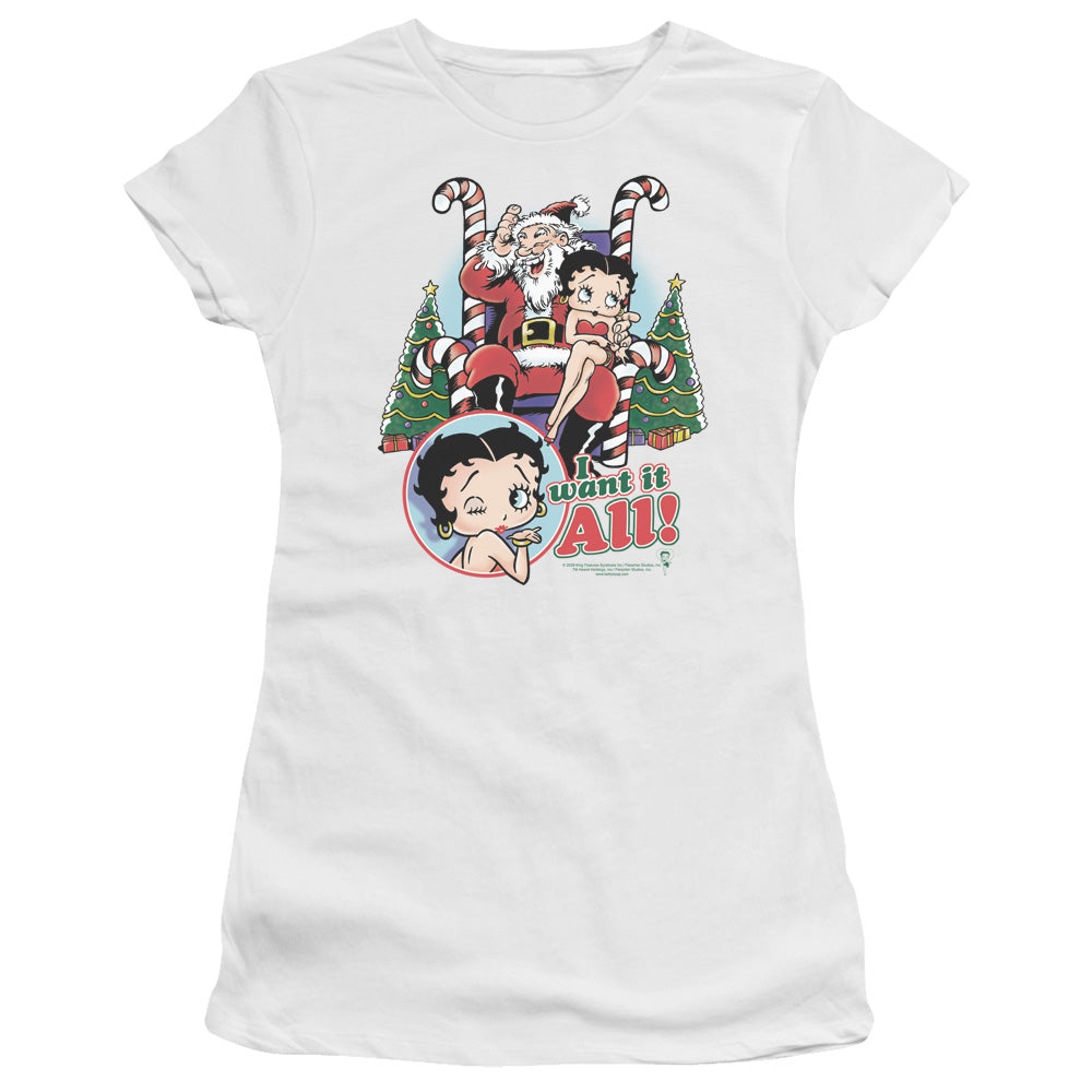 Betty Boop - I Want It All - Short Sleeve Junior Sheer - White T-shirt