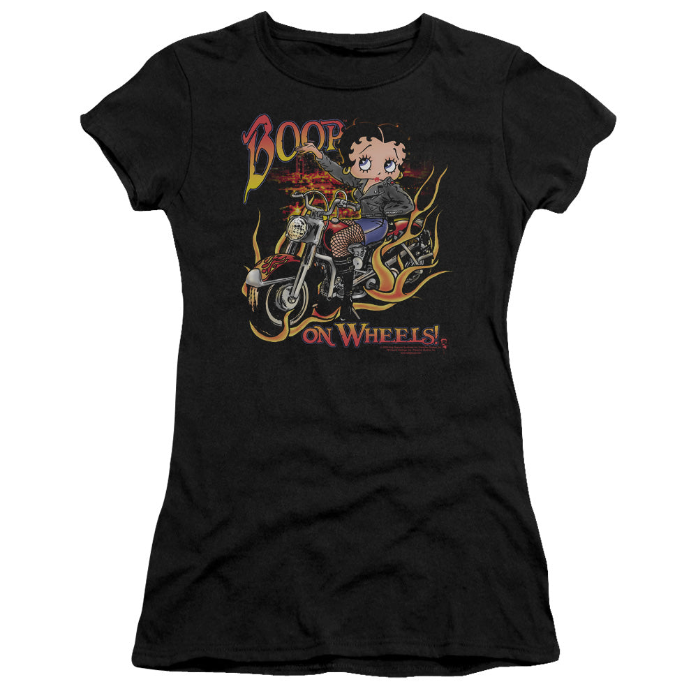 Betty Boop - On Wheels - Short Sleeve Junior Sheer - Black T-shirt