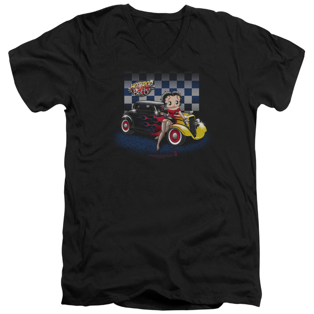 Betty Boop - Hot Rod Boop - Short Sleeve Adult V-neck - Black T-shirt