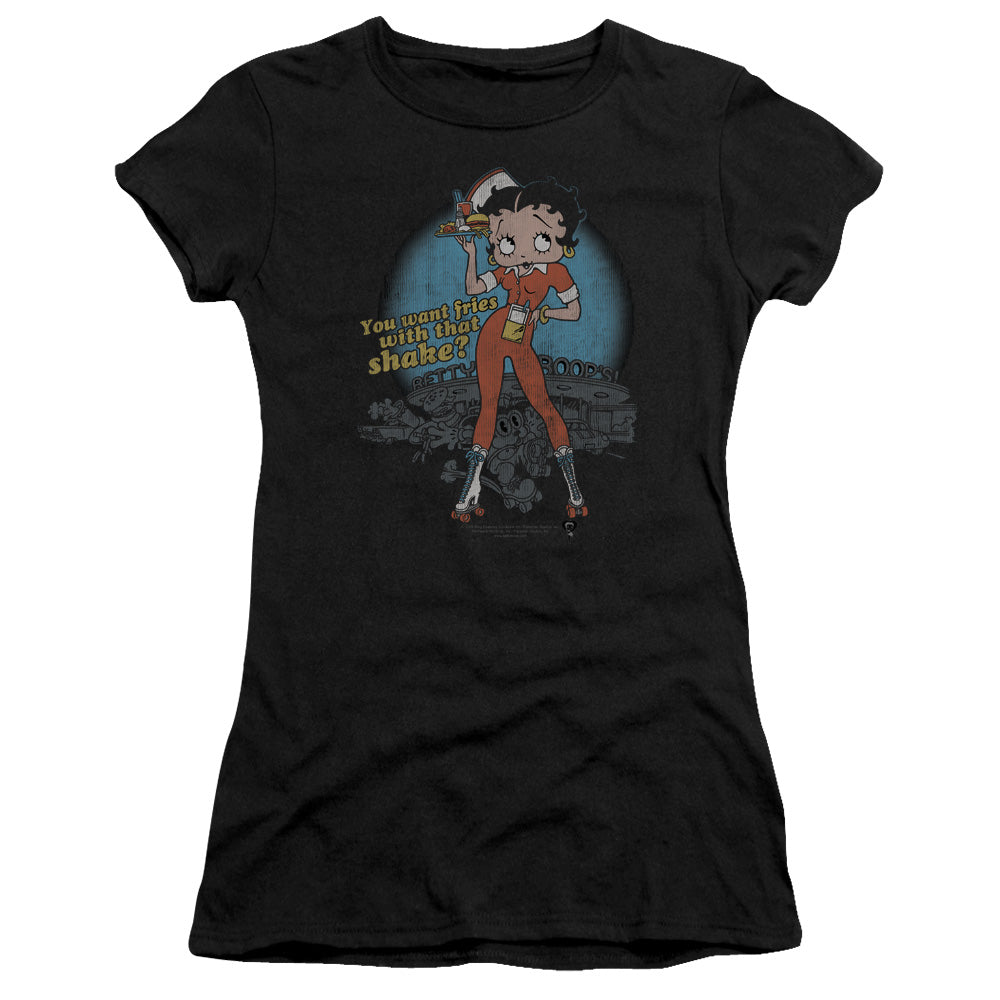 Betty Boop - Fries With That - Short Sleeve Junior Sheer - Black T-shirt