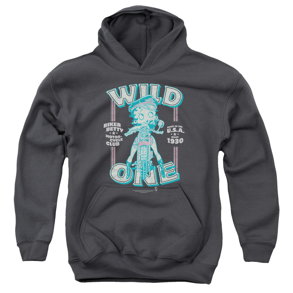 Betty Boop - Wild One - Youth Pull-over Hoodie - Charcoal