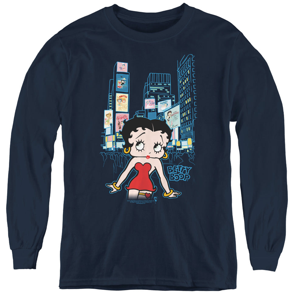 Betty Boop - Square - Youth Long Sleeve Tee - Navy