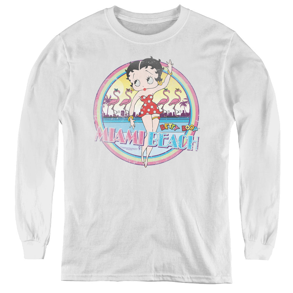 Betty Boop - Miami Beach - Youth Long Sleeve Tee - White