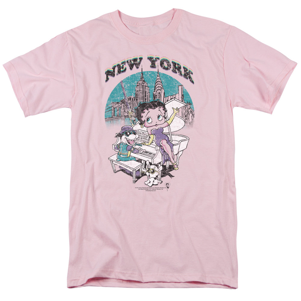 Betty Boop - Singing In Ny - Short Sleeve Adult 18/1 - Pink T-shirt