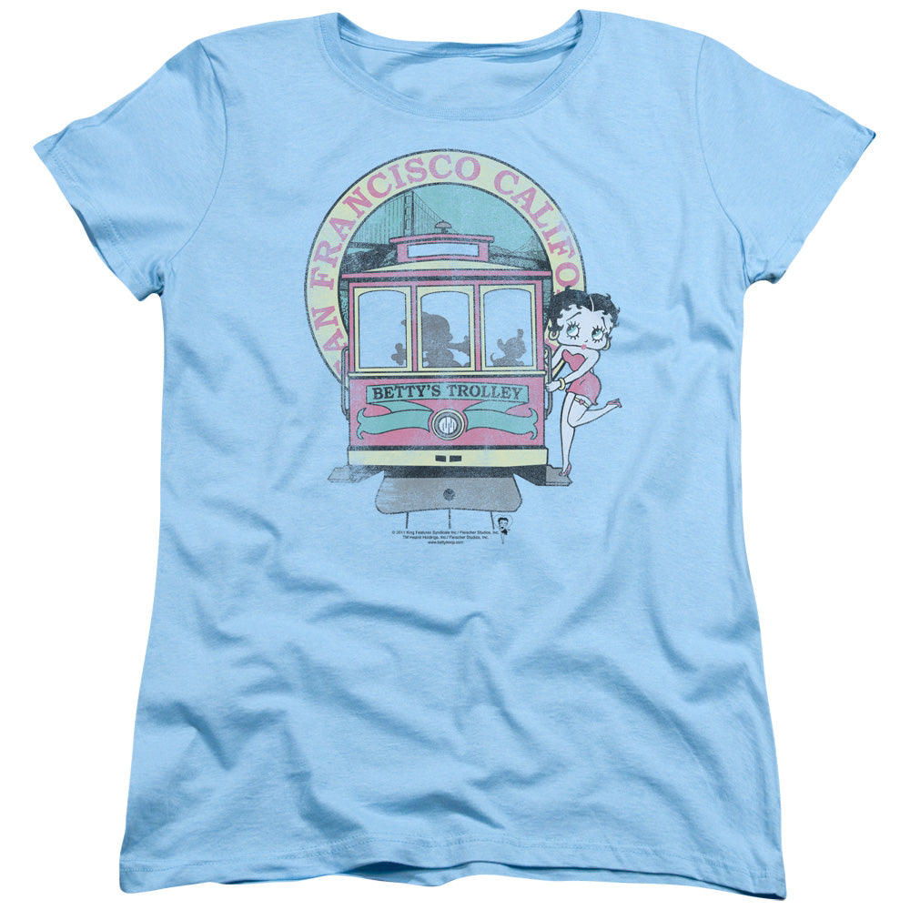 Betty Boop - Bettys Trolley - Short Sleeve Womens Tee - Light Blue T-shirt