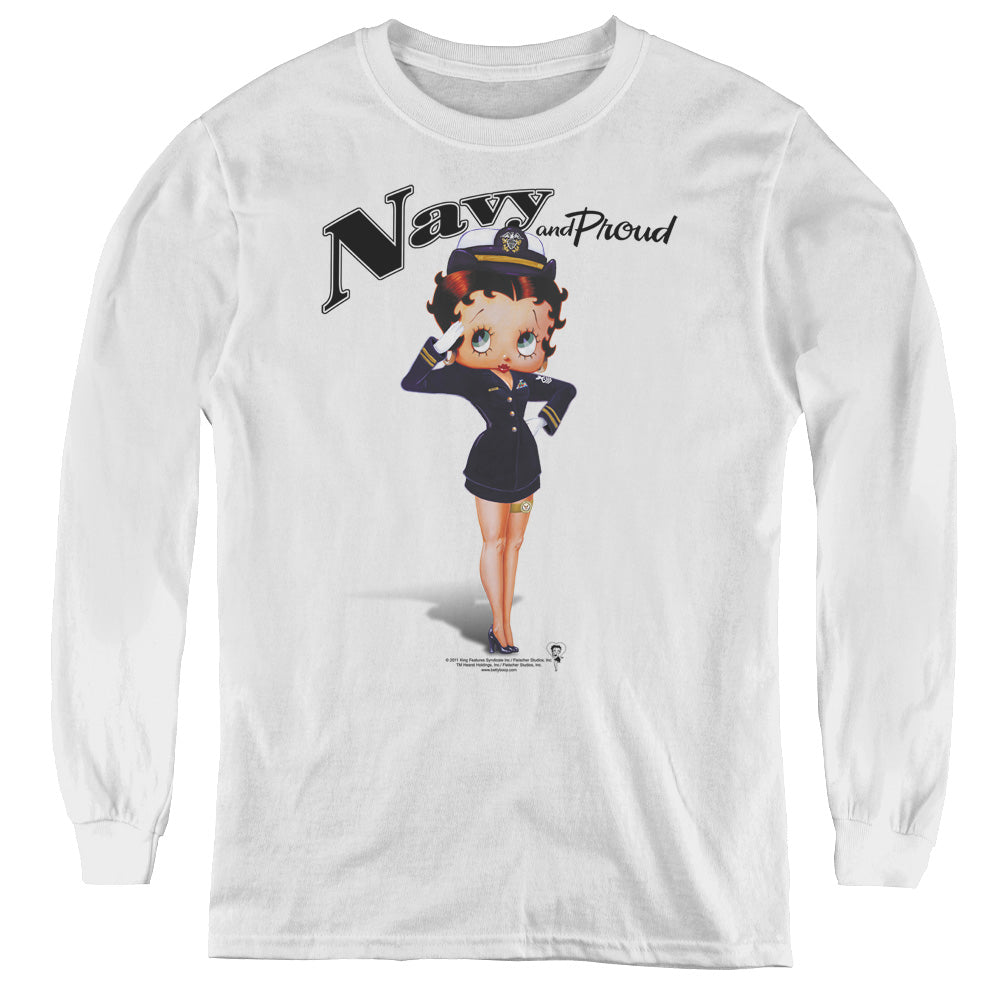 Betty Boop - Navy Boop - Youth Long Sleeve Tee - White
