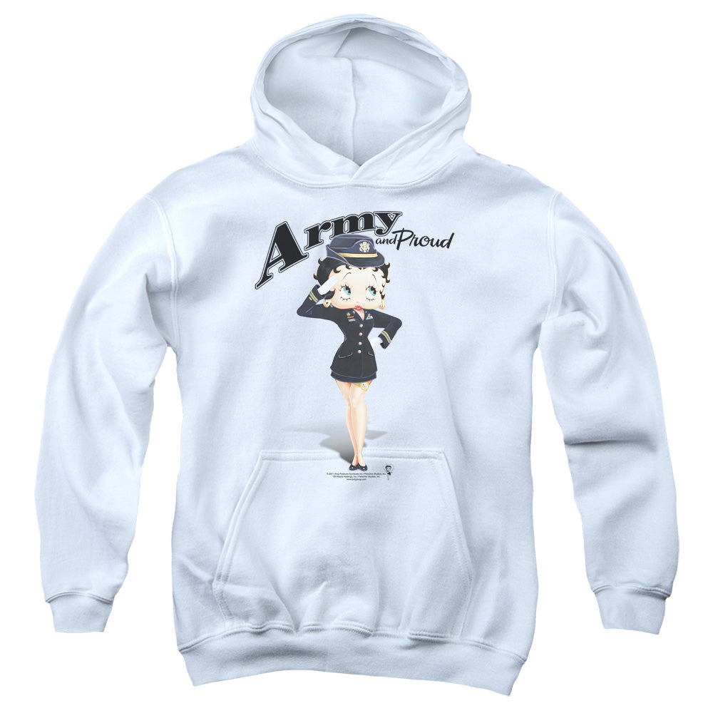 Betty Boop - Army Boop - Youth Pull-over Hoodie - White